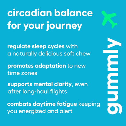 Jet Lag Remedy Gummies for Travellers – Circadian Rhythm Support, Tropical Berry, 20 Gummies