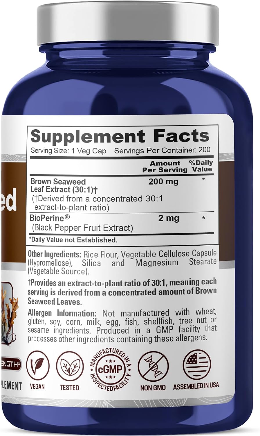 NusaPure Brown Seaweed Capsules, 200 mg, 200 Veg Capsules (Non-GMO, Vegan) - görsel 2
