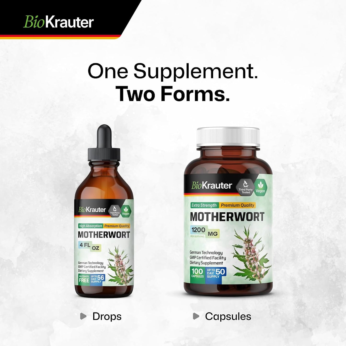 BIO KRAUTER® Perimenopause & Menopause Supplements for Women - Vegan Motherwort Capsules, 1200 mg per Serving, 100 Capsules (50-Day Supply) - görsel 8