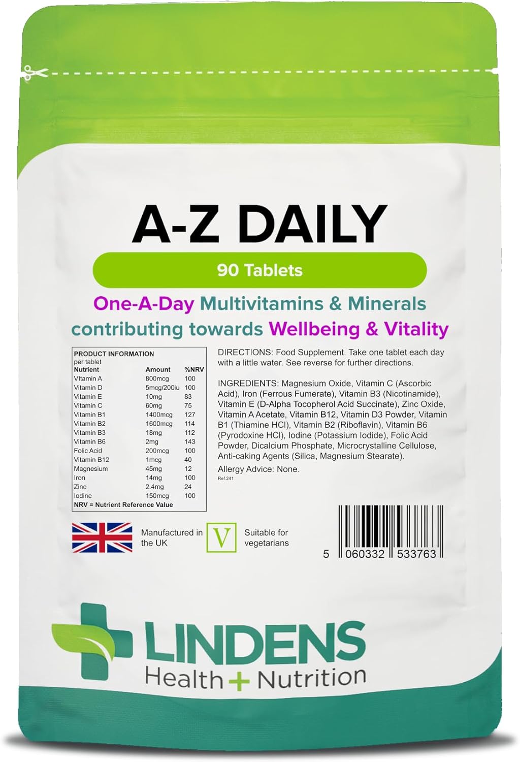 Lindens Multivitamin A-Z Daily Tablets - 90 Tablets - görsel 1