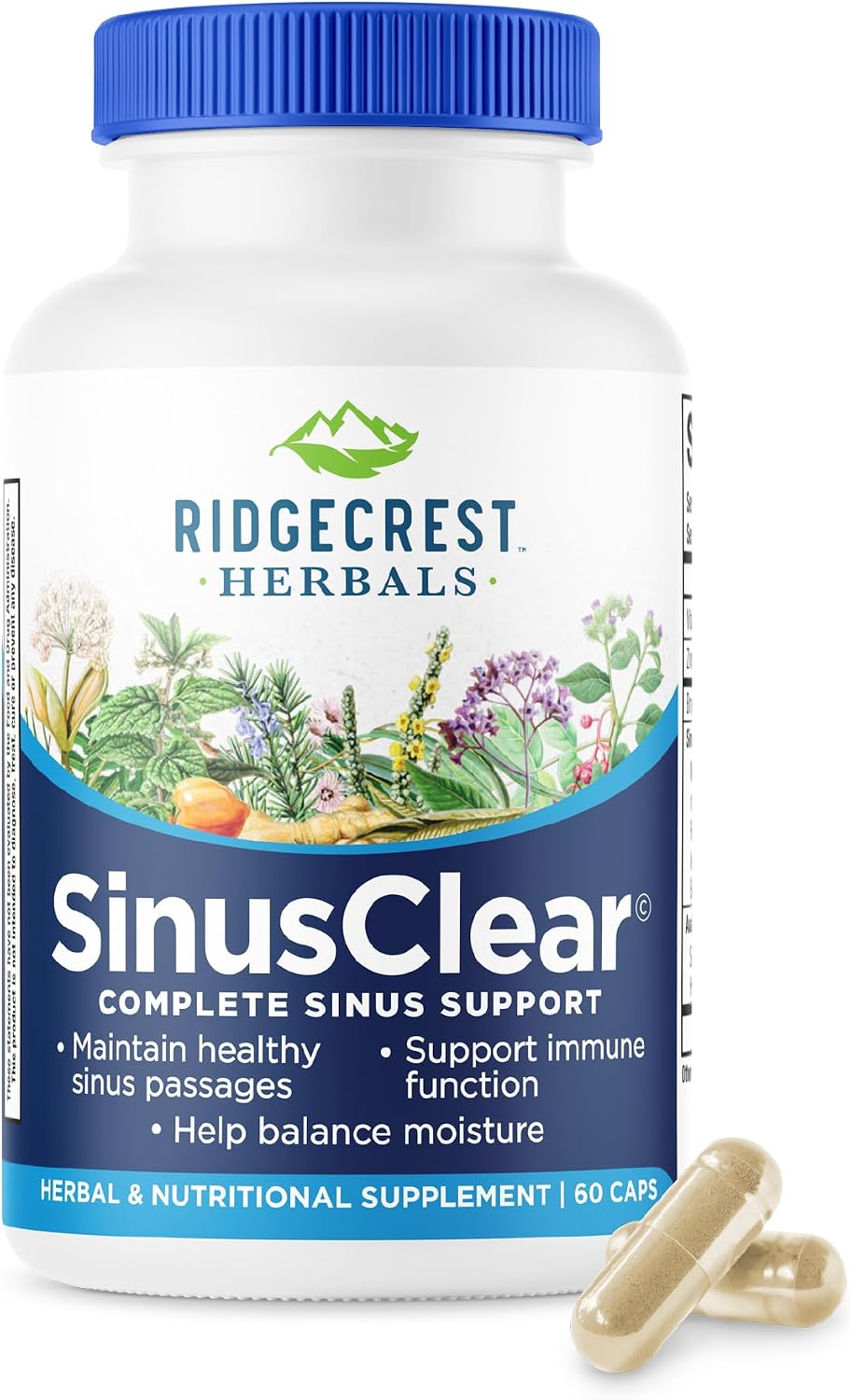 RidgeCrest Herbals SinusClear – Natural Sinus & Respiratory Support with Mullein, Bromelain, Vitamin C, and Zinc (60 Veg Caps) - görsel 1