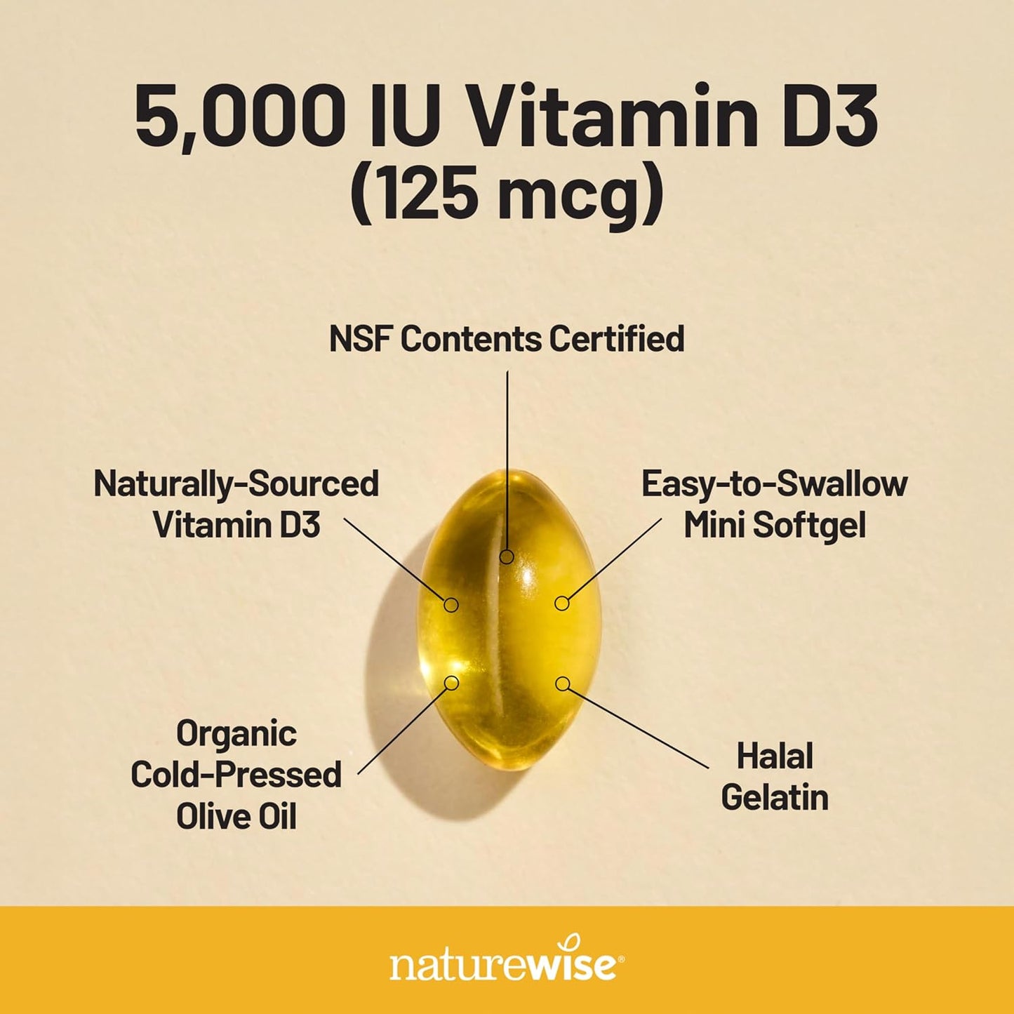 NatureWise Vitamin D3 5000 IU (125 µg) with Organic Olive Oil - 360 Mini Softgels - görsel 4