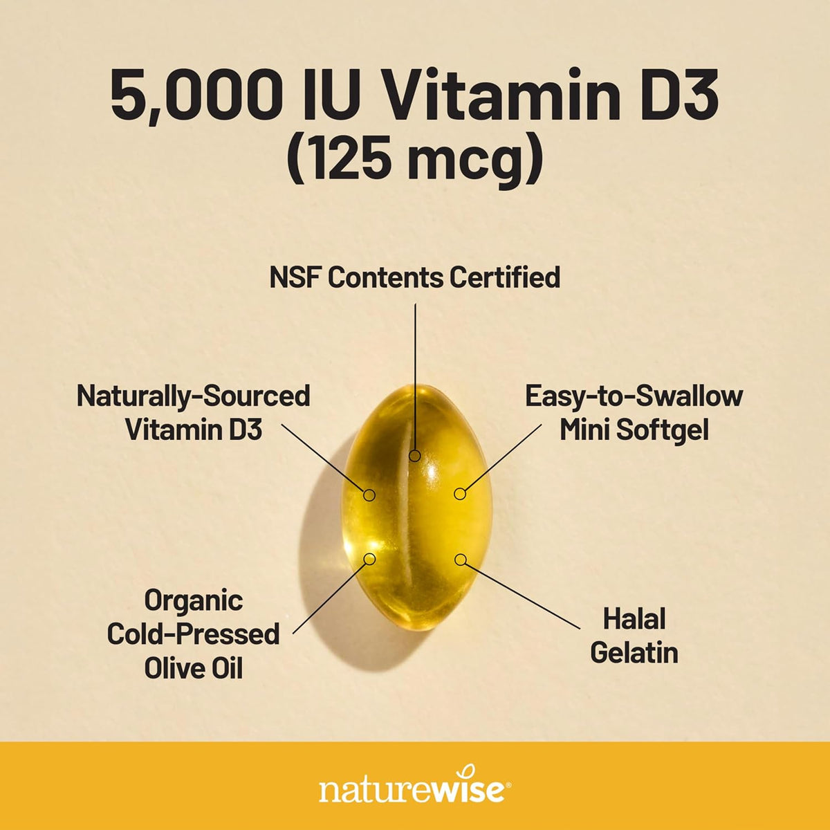 NatureWise Vitamin D3 5000 IU (125 µg) with Organic Olive Oil - 360 Mini Softgels - görsel 4