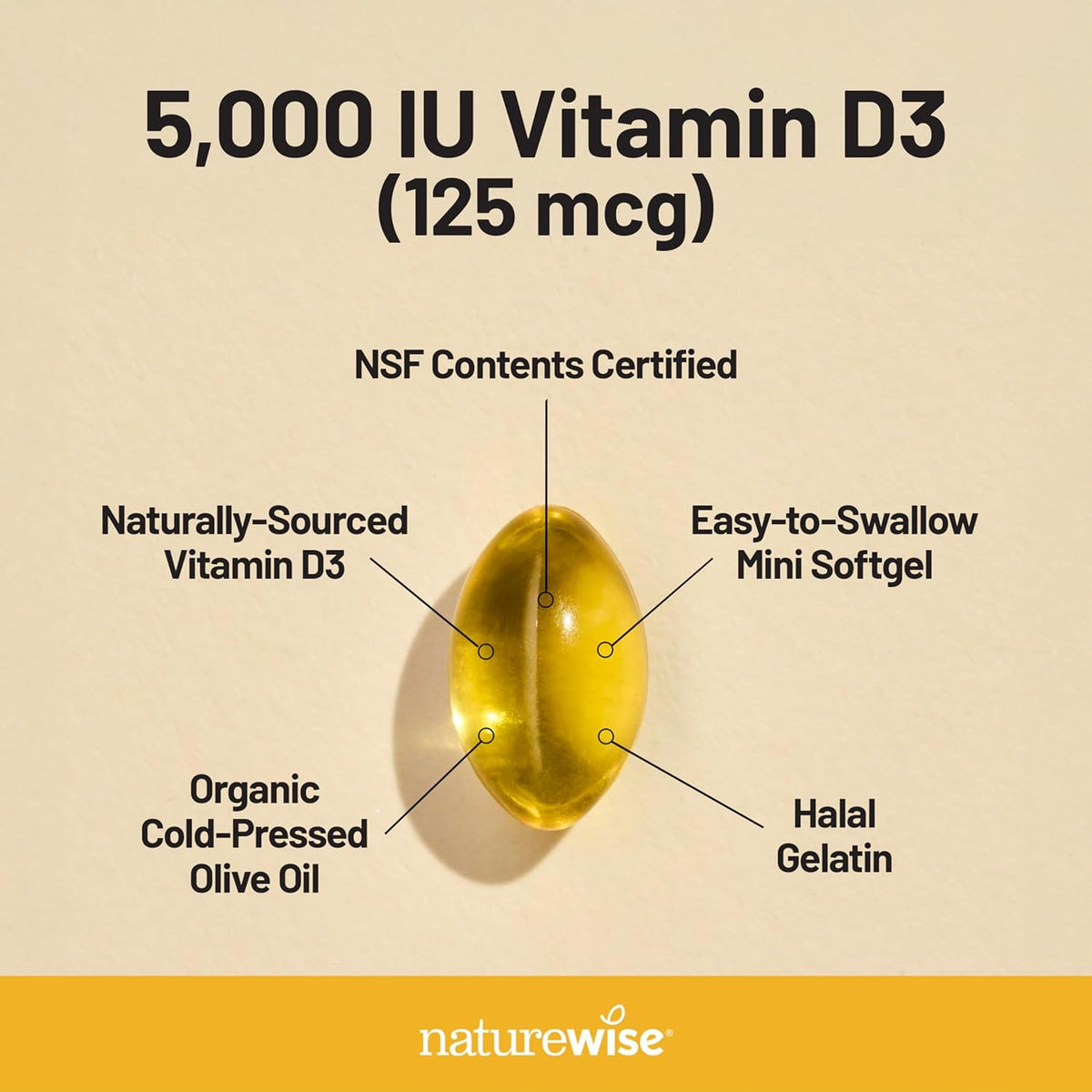 NatureWise Vitamin D3 5000 IU with Organic Olive Oil, 90 Softgels - görsel 4