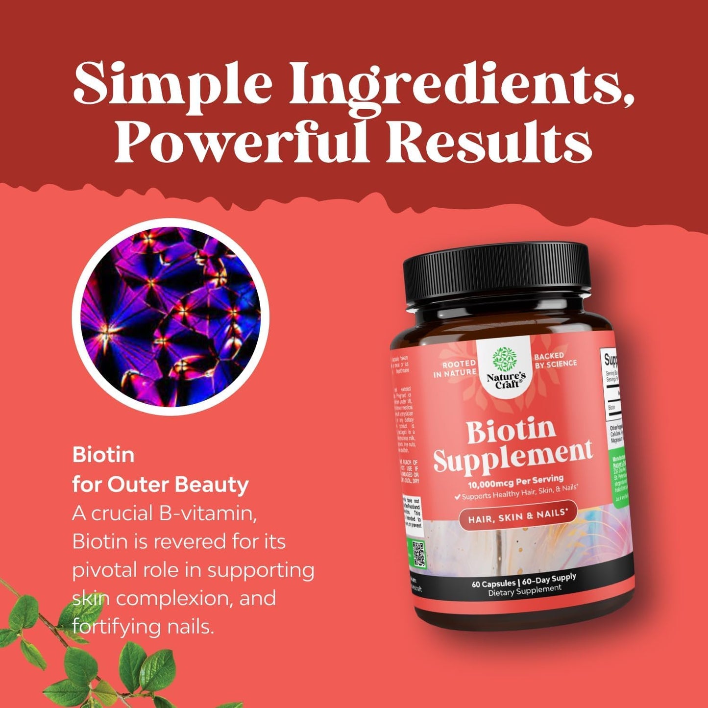 10000 mcg Pure Biotin Capsules for Women and Men – Thicker Hair, Stronger Nails, Clearer Skin – 60 Capsules - görsel 4