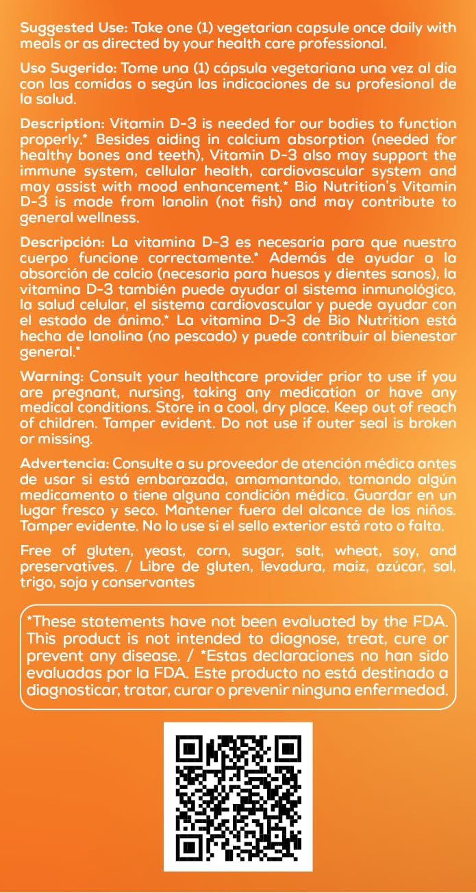 Bio Nutrition Vitamin D3 12,000 IU Vegi-Caps, 50 Capsules - görsel 4