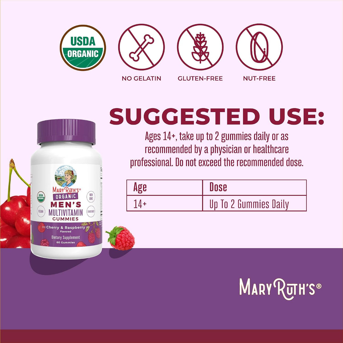 MaryRuth's Organics Men's Vitamin Gummy - USDA Organic, Vegan, Multivitamin for Immune Support, 60 Gummies - görsel 3