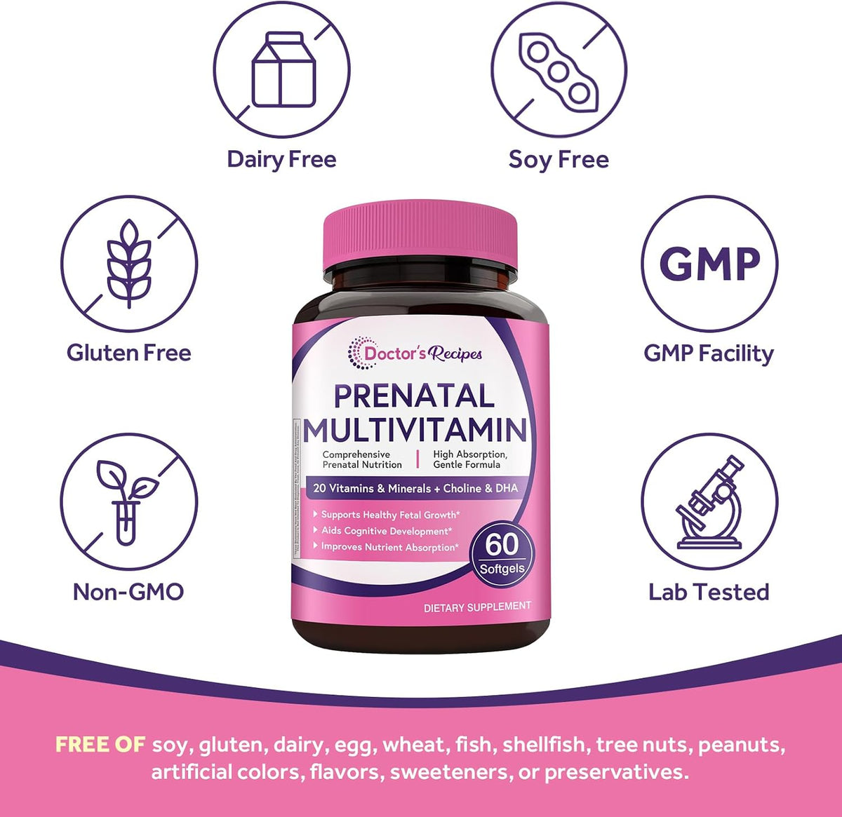 Doctor's Recipes Prenatal Multivitamin with DHA & Folate (L-5-MTHF) for Expecting & Planning Mum, Gentle Comprehensive Nutrient Support, 60 Soft gel capsules - görsel 5