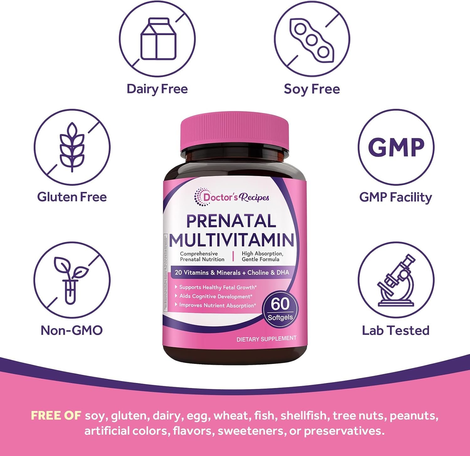 Doctor's Recipes Prenatal Multivitamin with DHA & Folate (L-5-MTHF) for Expecting & Planning Mum, Gentle Comprehensive Nutrient Support, 60 Soft gel capsules - görsel 5