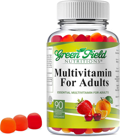 Greenfield Nutritions Halal Multivitamin Gummies for Adults – Gelatine-Free with Vitamin D3, B6, B12, Zinc & C (90 Gummies)