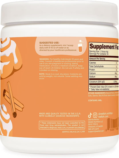Wellah Colostrum Cinnamon Roll Flavoured (50 Servings) - Sweetened with Stevia, 3g Colostrum Per Serving, Food Supplement