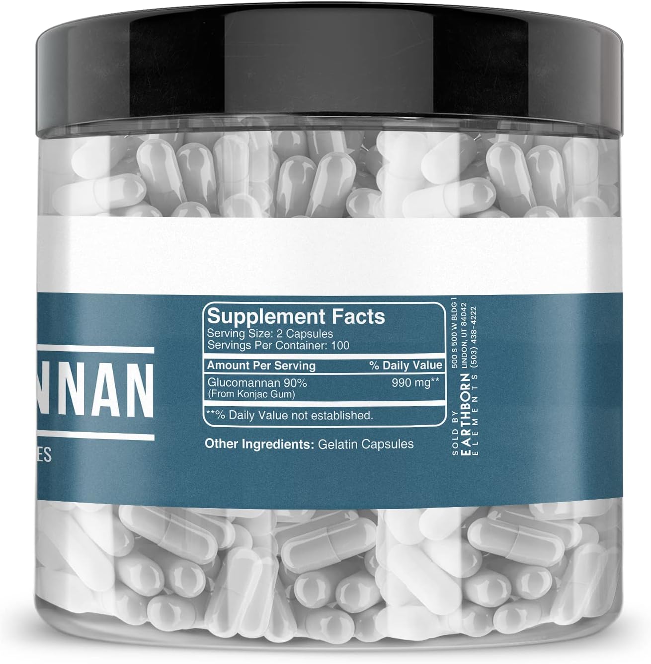 Earthborn Elements Glucomannan, 200 Capsules, Pure & Undiluted, No Additives - görsel 3