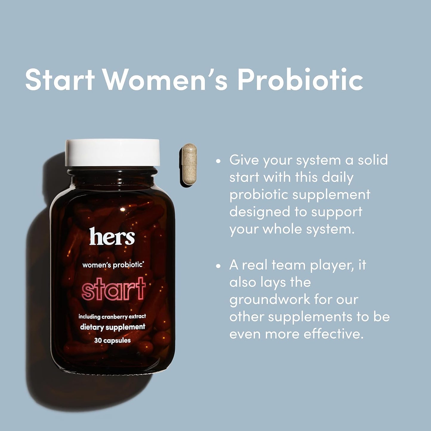 Hers Start Supplement - Women's Daily Multivitamin & Probiotic - Supports Healthy Gut, Immune System, Normal Energy Metabolism, Urinary Tract - Gluten-free, Non-GMO, Vegetarian - 30 Capsules - görsel 3