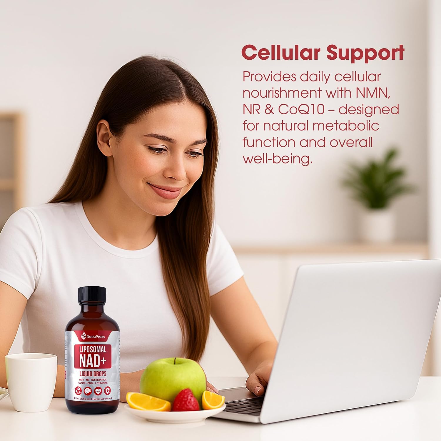 NutraPeaks NAD+ Supplement Liquid - 1000mg Liposomal Formula with Nicotinamide Riboside, NMN, Resveratrol, PQQ, CoQ10, L-Theanine, Rhodiola Rosea - Berry Flavour Sticks for Cellular Energy, Focus, and Stress Balance - görsel 6