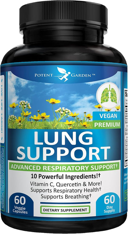 Potent Garden Lung Support Supplement – with Vitamin C, Quercetin and Herbal Blend – 60 Vegan Capsules