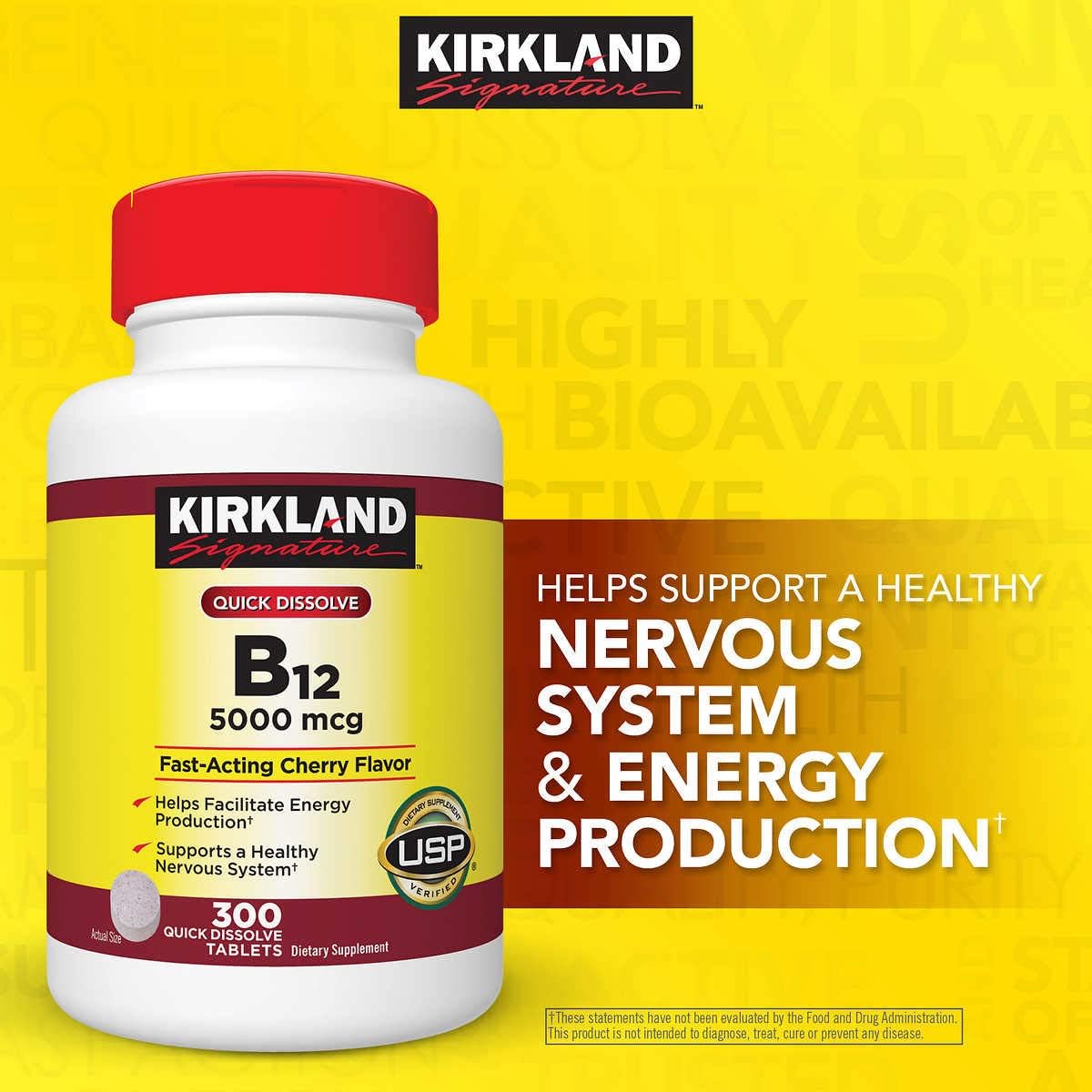Kirkland Signature Quick Dissolve B-12 5000 mcg, 300 Tablets (Pack of 2) - görsel 2