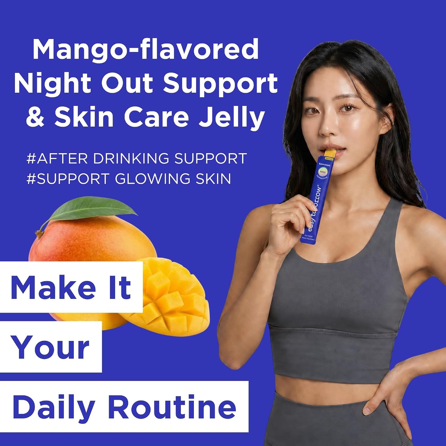 EASY TOMORROW - Natural Energy & Morning Vitality Jelly Stick - Daily Korean Skin Health Supplement & After Drinking Support with DHM & Glutathione - K-Beauty Inspired (Mango Flavour, 10 Sticks) - görsel 2