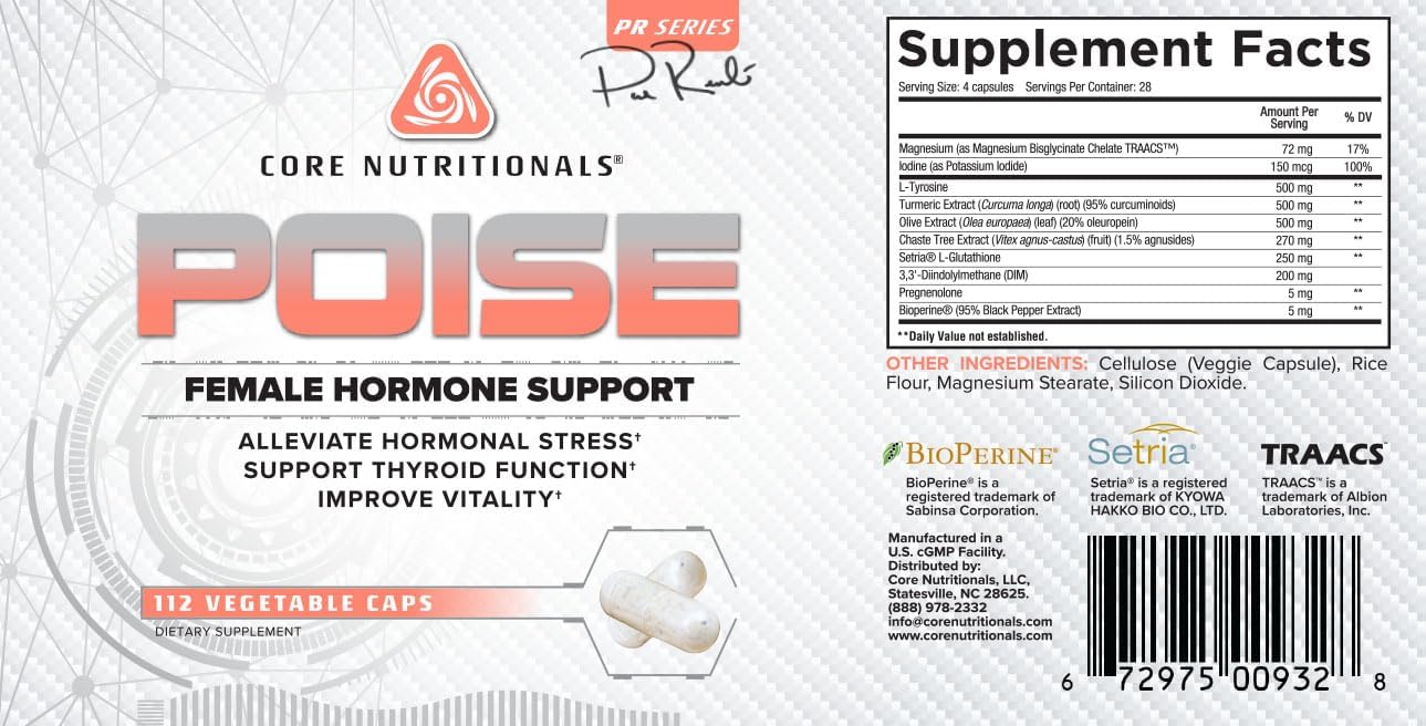 Core Nutritionals Poise Female Hormone Support – Thyroid Balance & Menstrual Support with Magnesium, Iodine & Antioxidants | 112 Vegetable Capsules - görsel 4