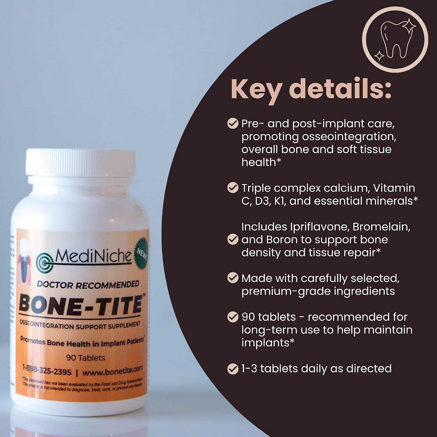 Bone-Tite Osseointegration Support Food Supplement – Key Vitamins, Minerals and Nutrients for Dental Implant Support (90 Tablets) - görsel 4