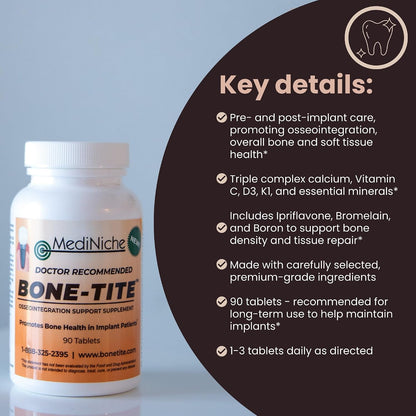 Bone-Tite Osseointegration Support Food Supplement – Key Vitamins, Minerals and Nutrients for Dental Implant Support (90 Tablets)