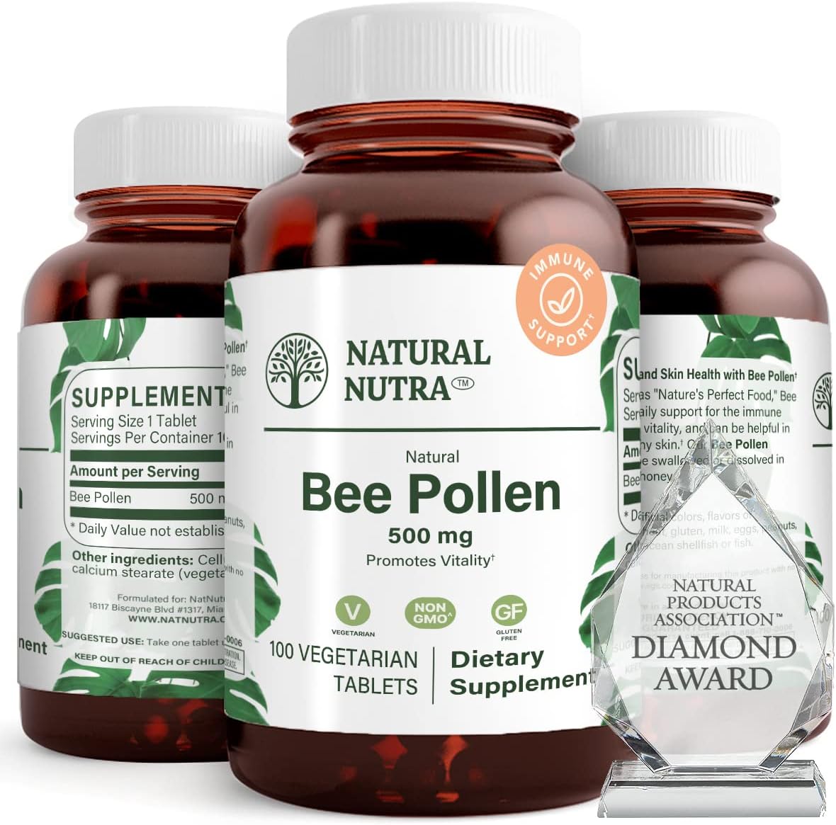 Natural Nutra Bee Pollen 500 mg – Vitality & Immune Support, 100 Tablets - görsel 1