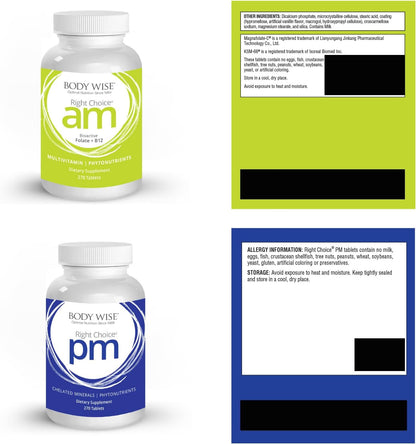 Body Wise Multivitamin/Mineral Daily Nutrition Supplement – Right Choice AM & PM – 540 Tablets (90-Day Supply)