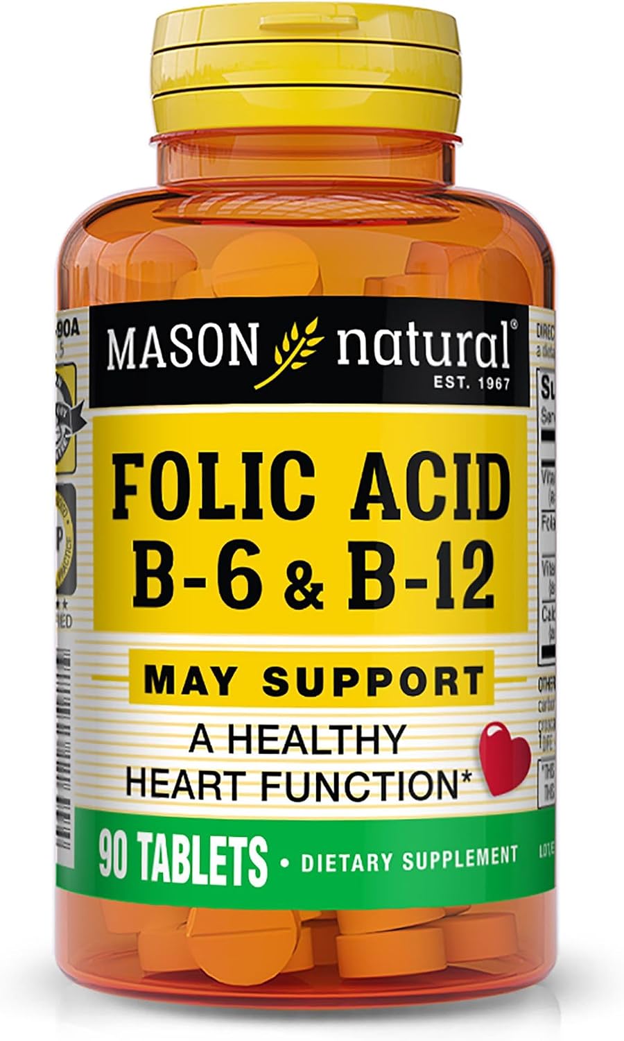 Mason Natural Folic Acid with B6 & B12, 90 Day Supply, Supports Normal Heart Health and Metabolic Function - görsel 1