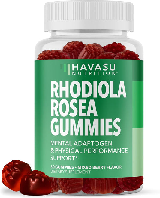 Rhodiola Rosea Gummies - Sugar Free Rhodiola Supplement - Adaptogen for Mental Clarity and Physical Performance - 60 Count - Vegan, Non-GMO and Gluten-free - Mixed Berry Flavour