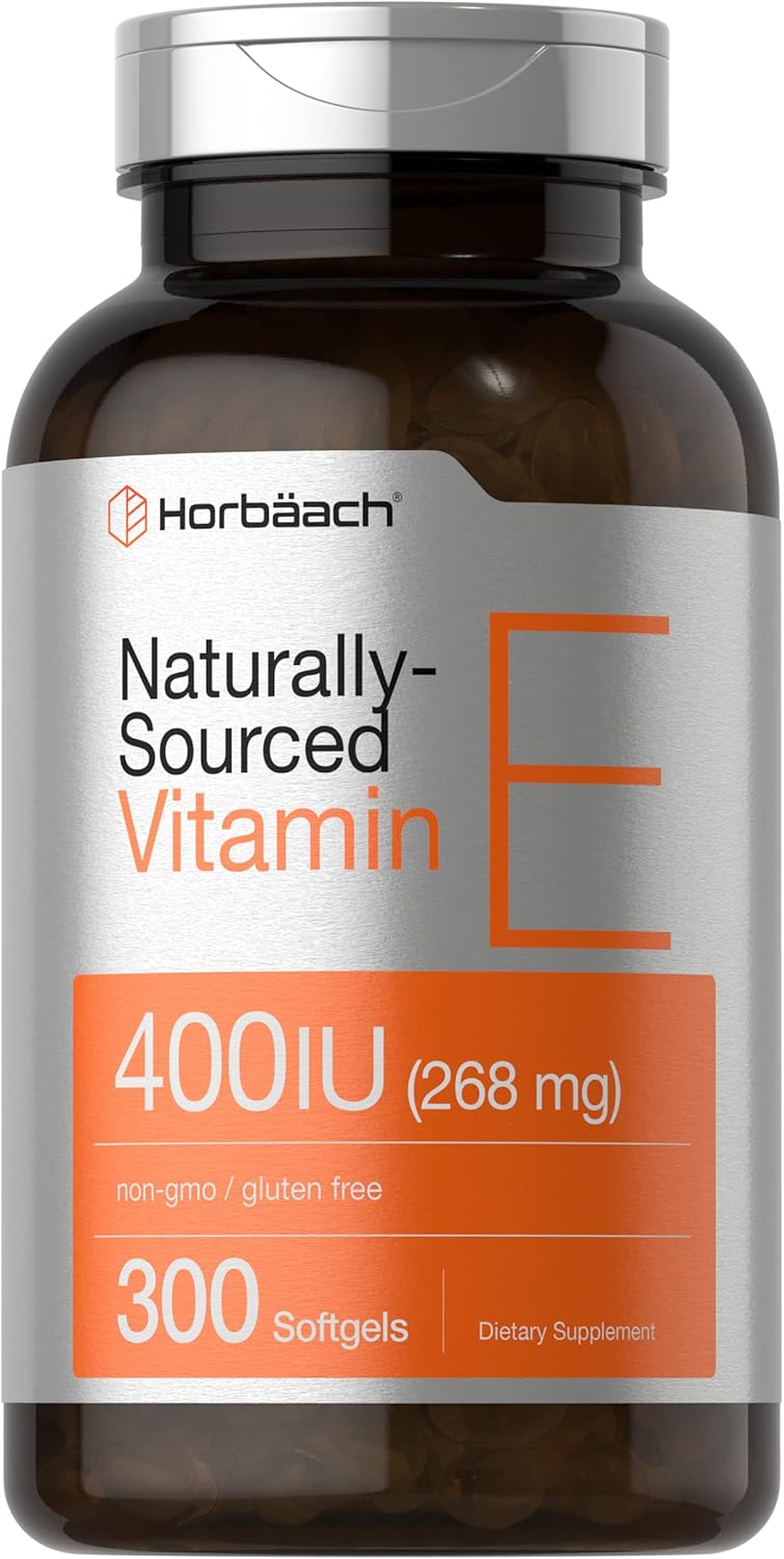 Horbäach Vitamin E Supplement | 400 IU (268mg) | 300 Soft gel capsule Capsules | d-Alpha Tocopherol | Non-GMO & Gluten-free Formula - görsel 1