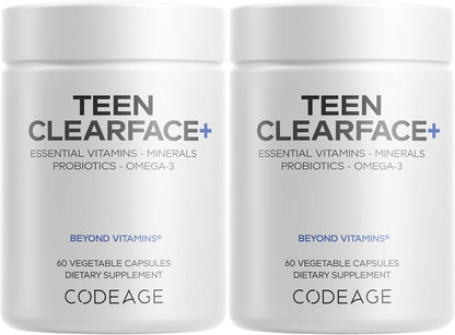 Codeage Teen Clearface - Skin Support for Adolescents with Vitamins, Probiotics & Omega-3s (60 Capsules)