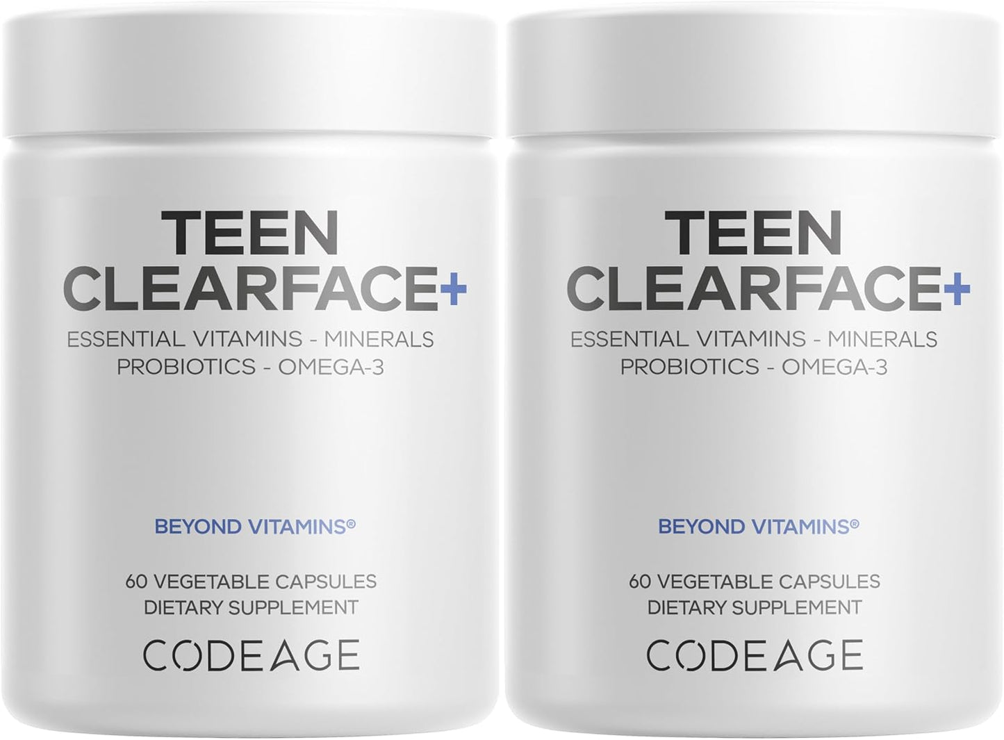 Codeage Teen Clearface - Adolescent Skin & Spot Support Supplement with Vitamins A, C, D3, E, Zinc, Probiotics, L-Lysine, Omega-3 - 2 Pack - görsel 1