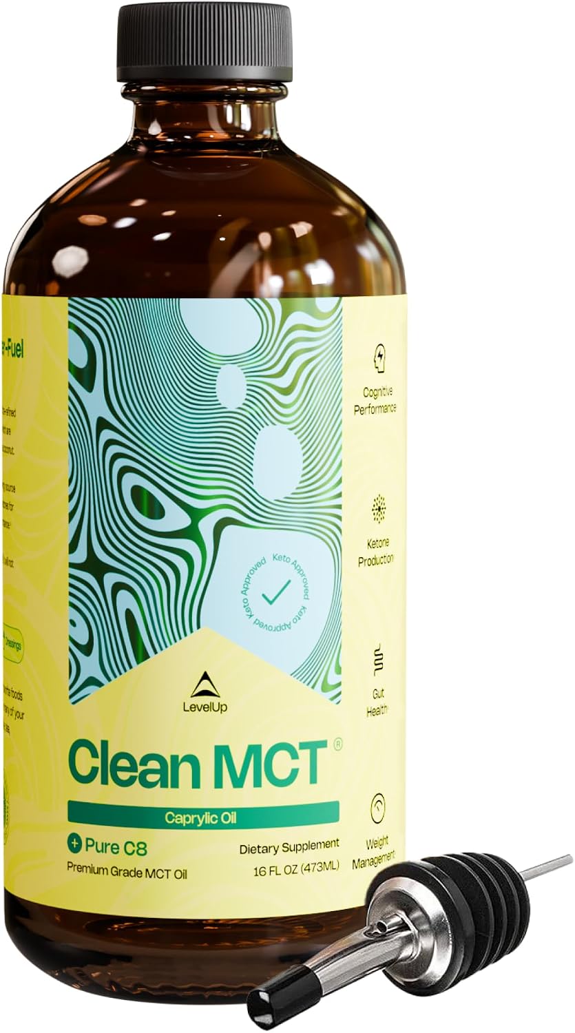 LevelUp C8 MCT Oil – 100% Pure Caprylic Acid (from Coconut) for Clean Energy & Focus – Keto-Friendly MCT Oil for Coffee – Non-GMO (Glass Bottle, 473 ml) - görsel 1