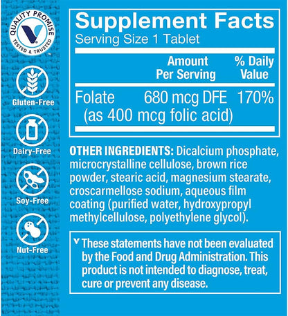 The Vitamin Shoppe Folic Acid 400mcg – Supports Maternal Tissue Growth (300 Tablets)