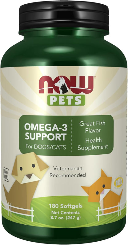 NOW Pet Health, Omega 3 Supplement, Formulated for Cats & Dogs, 180 Softgels