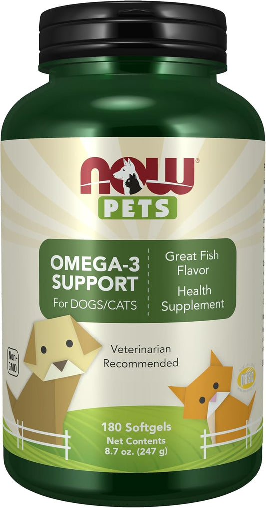 NOW Pet Health, Omega 3 Supplement, Formulated for Cats & Dogs, 180 Softgels