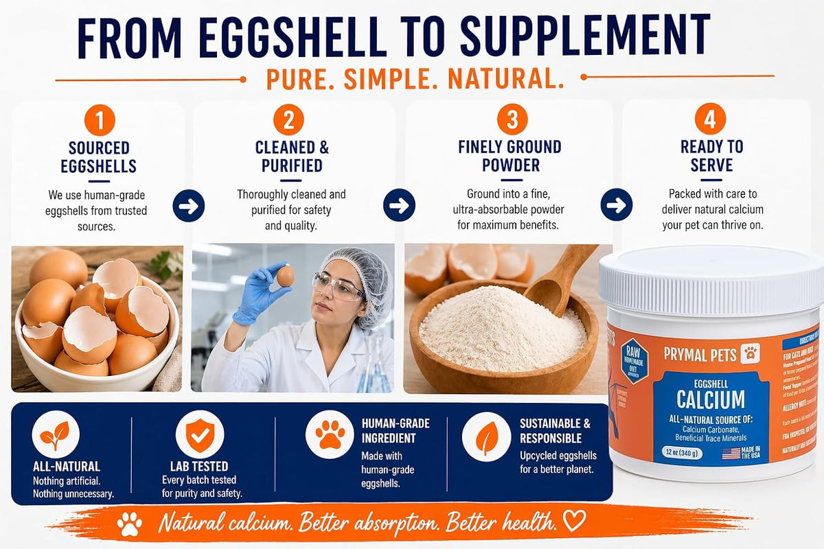 Prymal Pets Eggshell Calcium for Pets – Natural, Ultra-Pure Egg Shell Mineral Powder for Dogs and Cats – 340 g - görsel 7