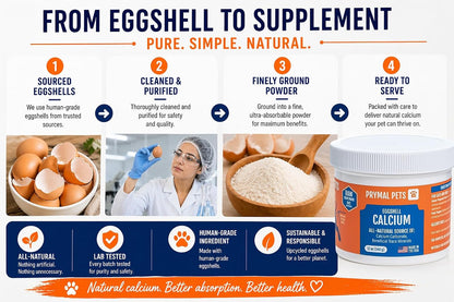 Prymal Pets Eggshell Calcium for Pets – Natural, Ultra-Pure Egg Shell Mineral Powder for Dogs and Cats – 340 g