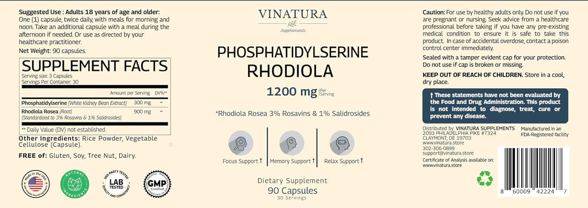 VINATURA PhosphatidylSerine 1200mg with Rhodiola Rosea, 90 Capsules - görsel 3
