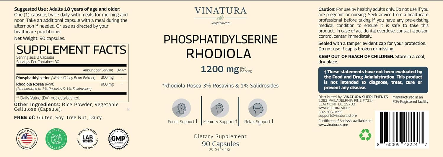 VINATURA PhosphatidylSerine 1200mg with Rhodiola Rosea, 90 Capsules - görsel 3