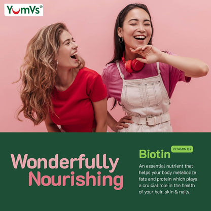YUM-V'S YumVs Biotin Gummies 5000mcg | Luscious Raspberry Flavour | Hair, Skin & Nails Vitamins for Women and Men (60 Count, Pack of 2)