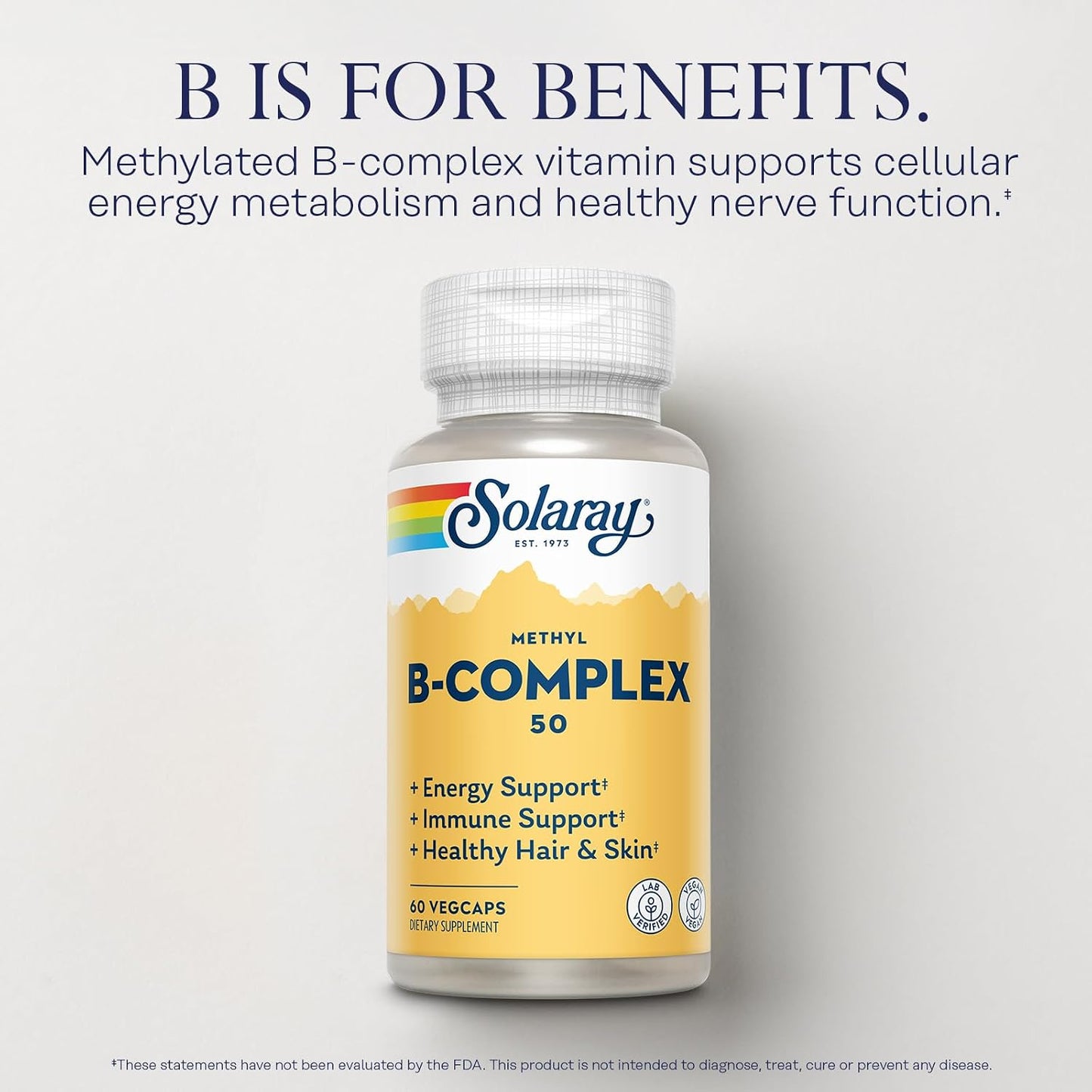 SOLARAY Methyl B Complex 50mg, Vitamin B Complex with Methylated B12, B6, Folic Acid, Biotin - Vegan, 60 Capsules - görsel 3