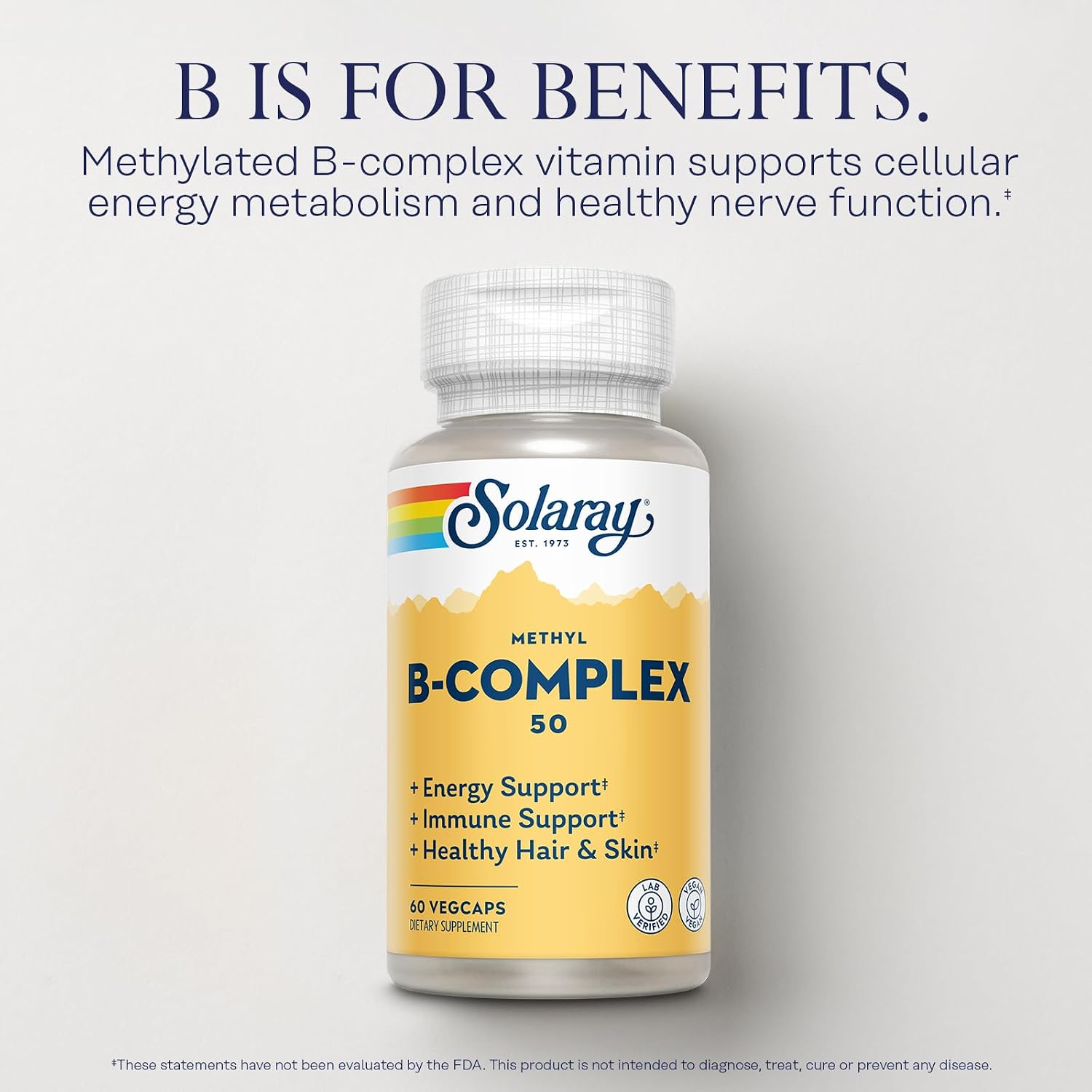 SOLARAY Methyl B Complex 50mg, Vitamin B Complex with Methylated B12, B6, Folic Acid, Biotin - Vegan, 60 Capsules - görsel 3