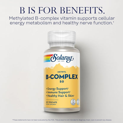 SOLARAY Methyl B Complex 50mg, Vitamin B Complex with Methylated B12, B6, Folic Acid, Biotin - Vegan, 60 Capsules
