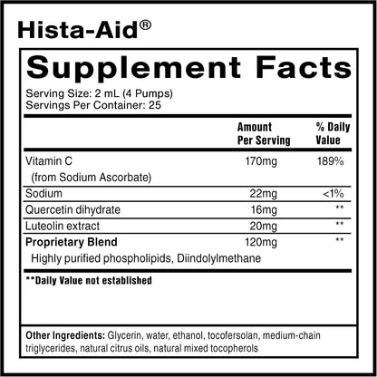 Quicksilver Scientific Nanoemulsified Hista-Aid - Liposomal Vitamin C, DIM, Luteolin & Quercetin Liquid (50ml)