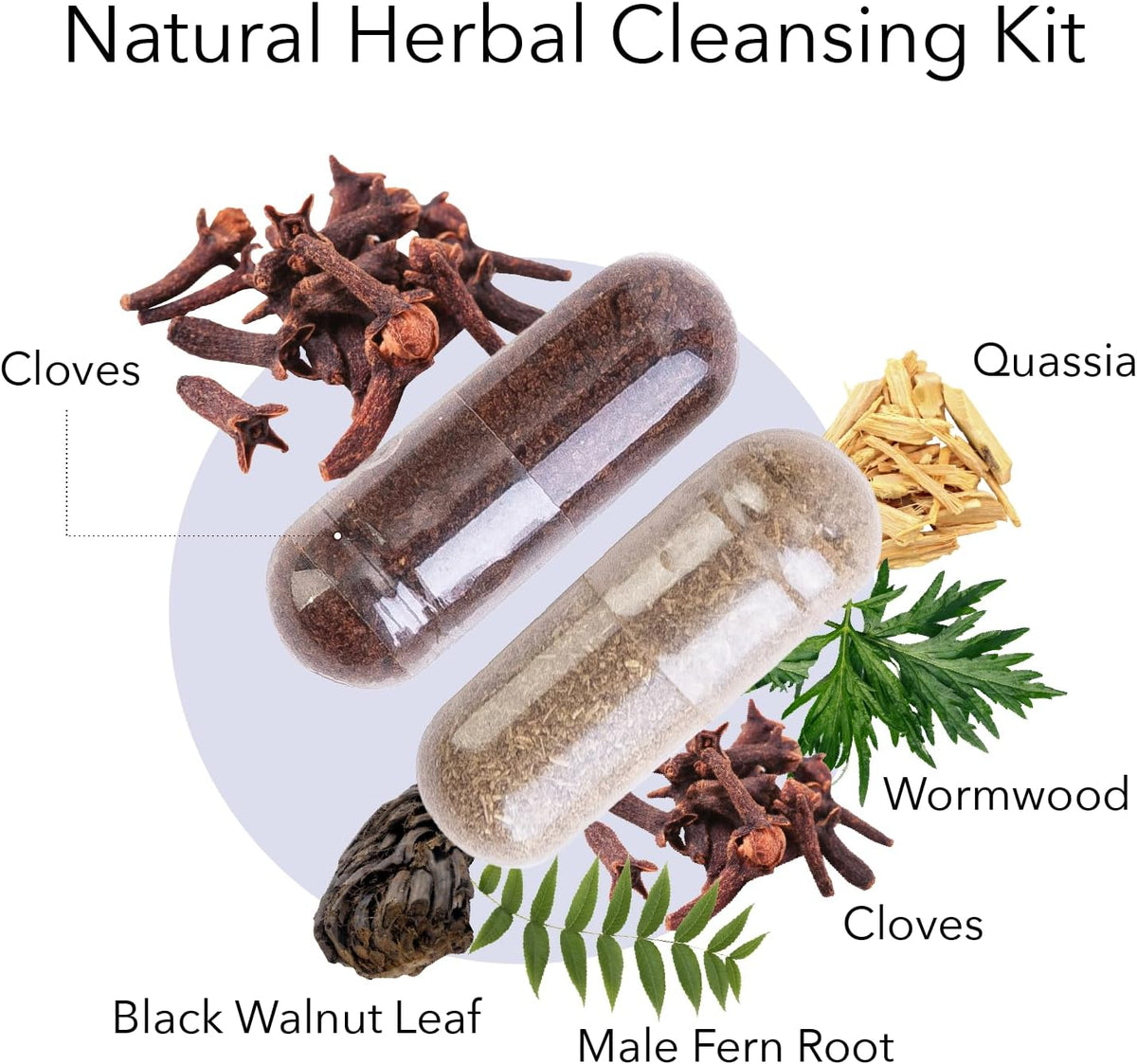 Wormwood Herb Supplement Kit - Black Walnut, Clove, Quassia - Herbal Detox Cleanse Capsules - görsel 2