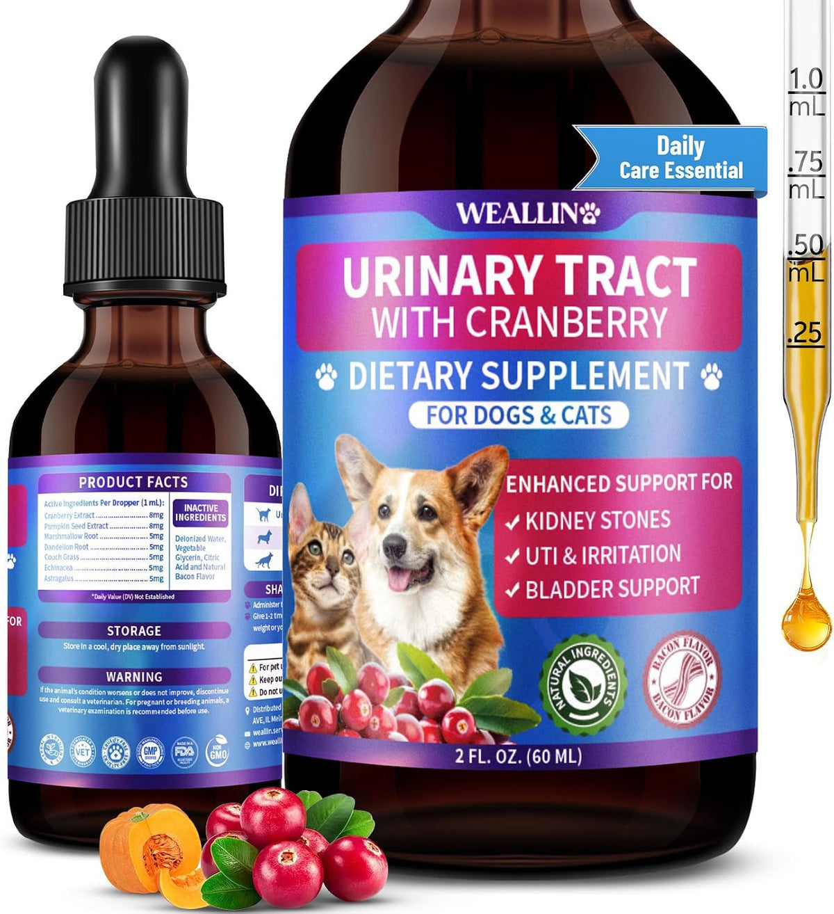 WEALLIN Cat & Dog Natural Urinary Tract Support Drops with Cranberry - görsel 1