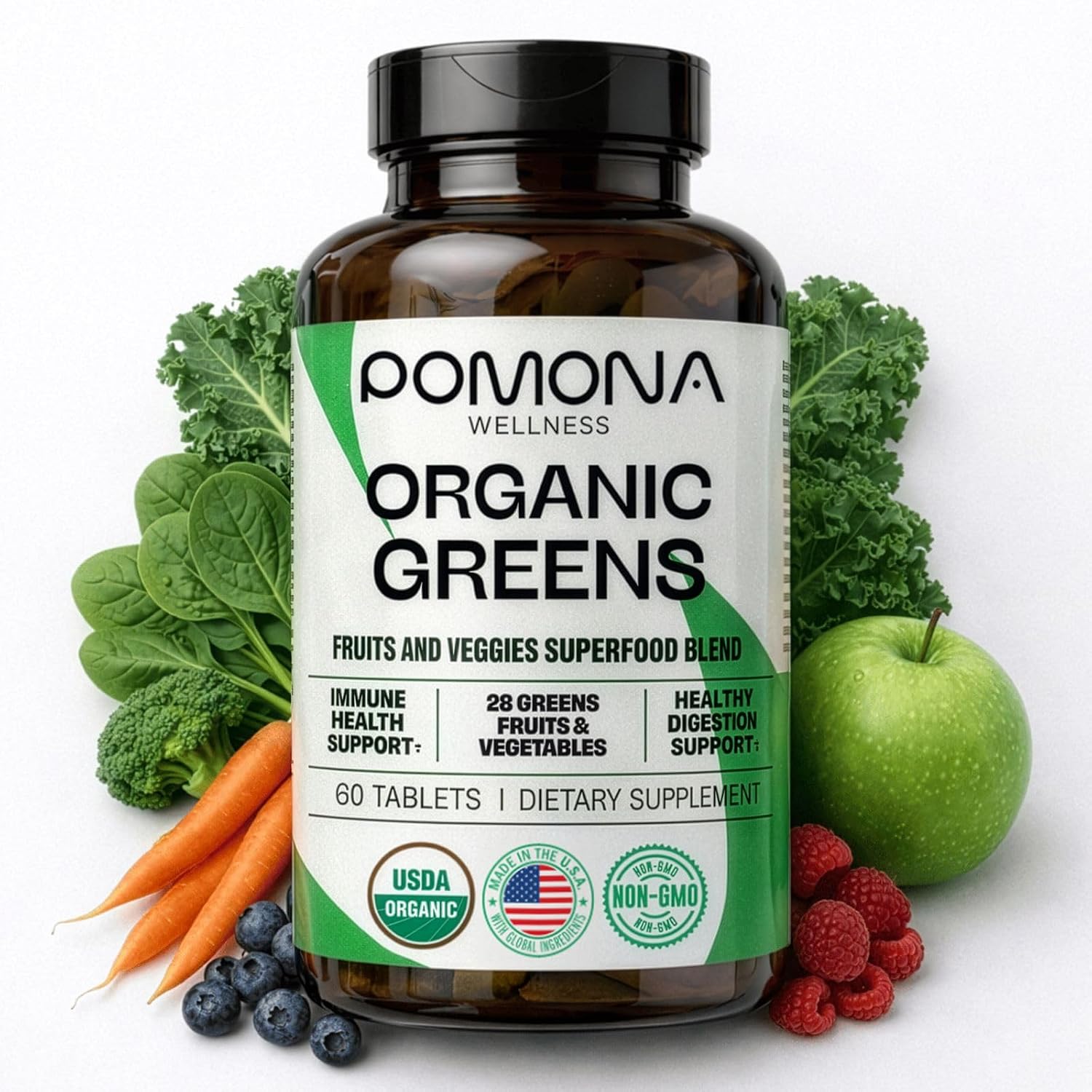 Pomona Wellness Super Greens Supplement - Organic, Non-GMO, 120 Tablets - görsel 7