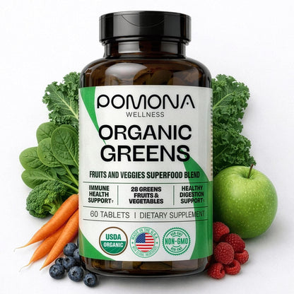 Pomona Wellness Super Greens Supplement: Organic Superfood Tablets for Digestive Health & Natural Energy, 60 Tablets