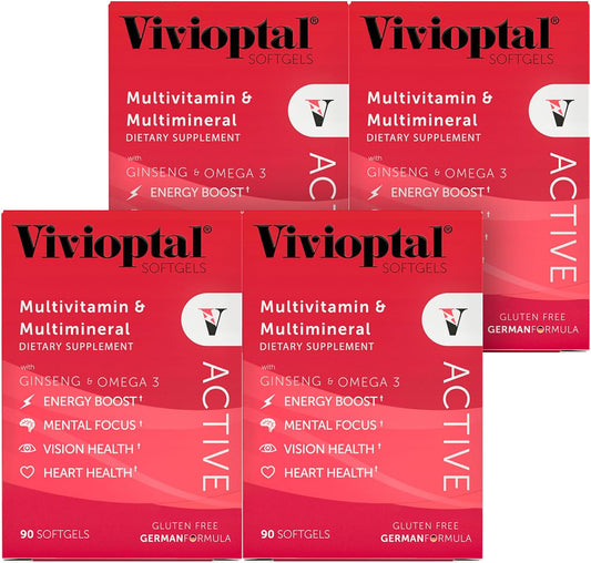 Vivioptal Active Multivitamin with Ginseng & Omega-3, 90 Softgels (1 Year's Supply), Gluten-free, German Formula