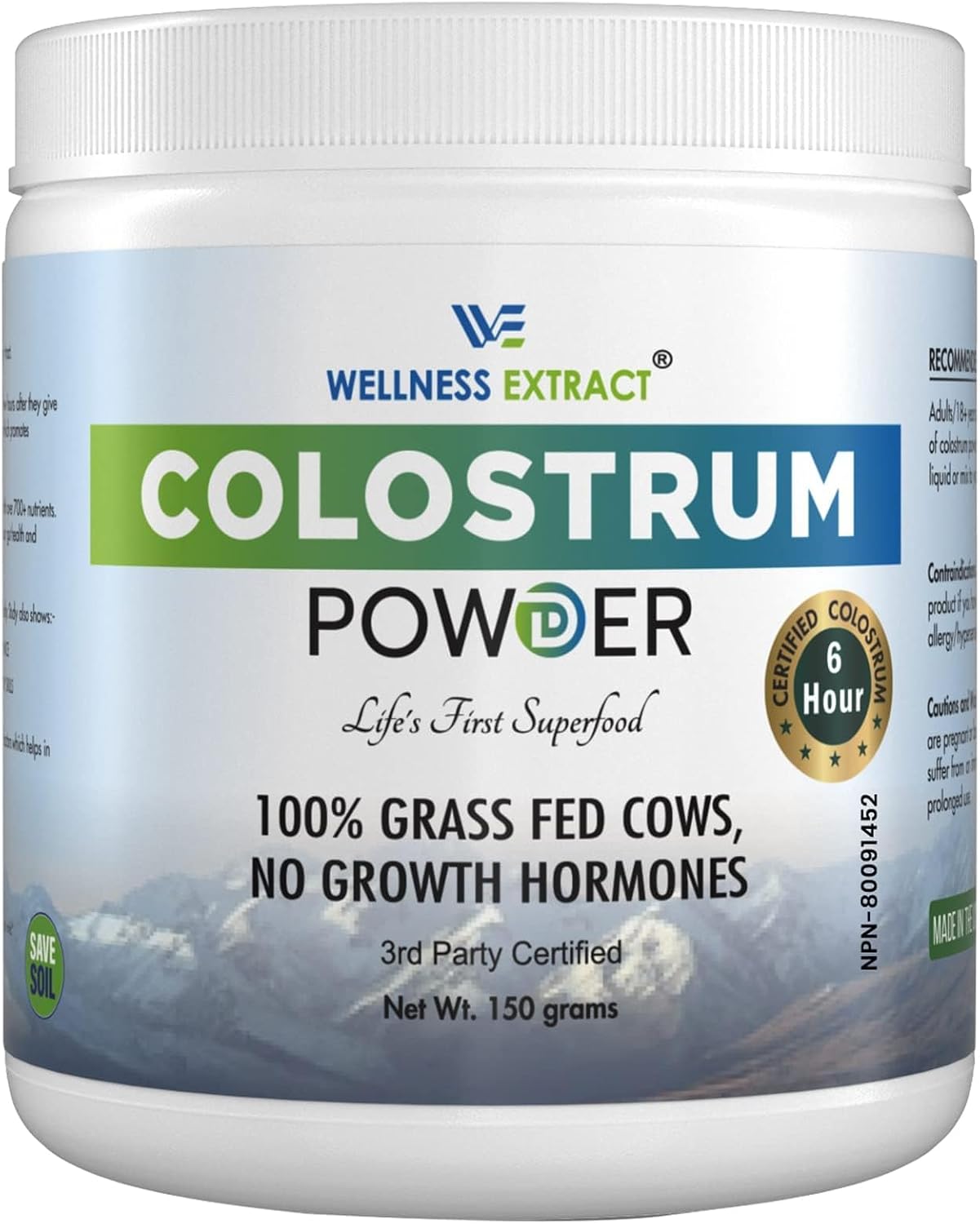 WELLNESS EXTRACT Bovine Colostrum Powder with Lactoferrin, Grass-Fed Organic Colostrum Supplement for Gut Health, Immune Support & Muscle Recovery, Rich in IgG & IgA, Unflavoured, 5.3oz - görsel 1